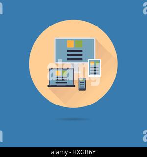 responsive design concept flat design long shadow vector icon Stock Vector