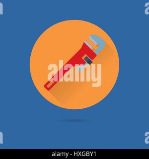 Adjustable wrench flat design long shadow vector icon Stock Vector