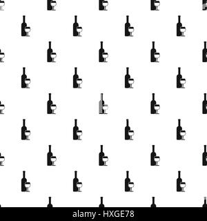 Wine bottle and glass pattern, simple style Stock Vector