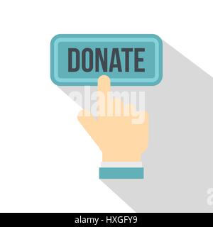 Hand presses button to donate icon, flat style Stock Vector