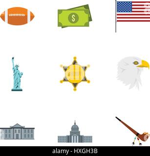Country USA icons set, flat style Stock Vector