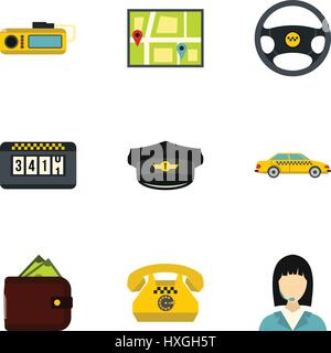 Taxi custom icons set, flat style Stock Vector