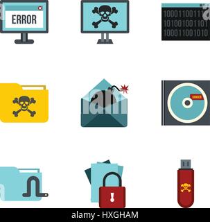 Ddos attack icons set, flat style Stock Vector