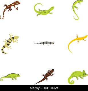 Lizard icons set, flat style Stock Vector