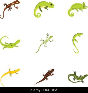 Types of iguana icons set, flat style Stock Vector