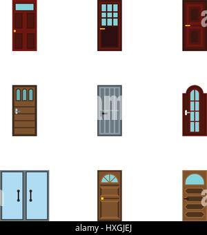 Types of doors icons set, flat style Stock Vector