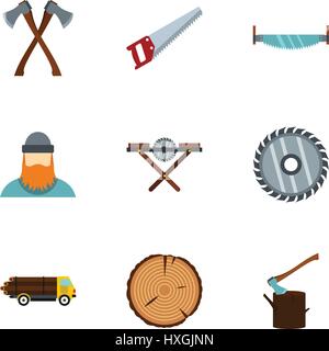 Sawing icons set, flat style Stock Vector