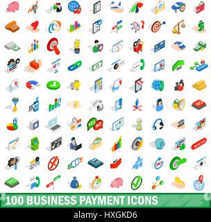 100 business payment icons set, isometric 3d style Stock Vector