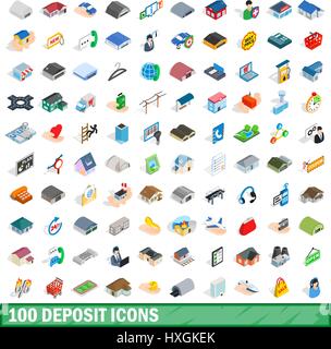 100 deposit icons set, isometric 3d style Stock Vector