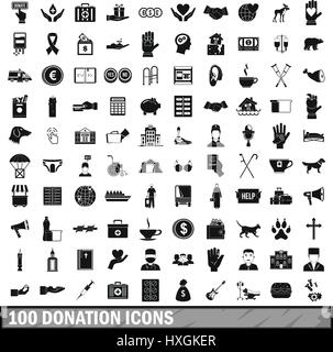 100 donation icons set black Stock Vector Image & Art - Alamy