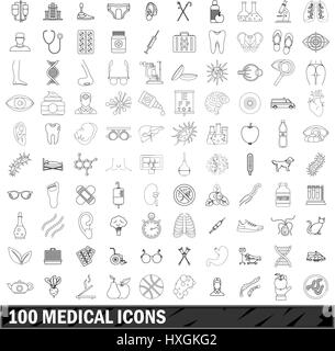 100 medical icons set, outline style Stock Vector