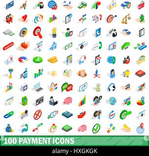 100 payment icons set, isometric 3d style Stock Vector