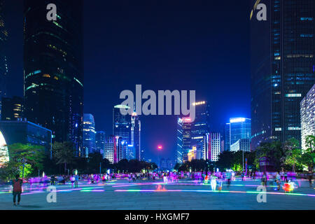 Guangzhou, China - October 4, 2016: Dusk view of the  Flower Square and modern skyscrapers in Guangzhou downtown, China on Octover 4, 2016. Stock Photo