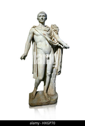 Roman marble sculpture of a male figure restored as Augustus 2nd century AD, inv no 6053, Museum of Archaeology, Italy, white background, Stock Photo