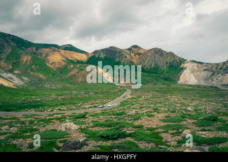 Beautiful mountain road at Mt. Azuma,Fukushima Prefecture,Japan Stock Photo