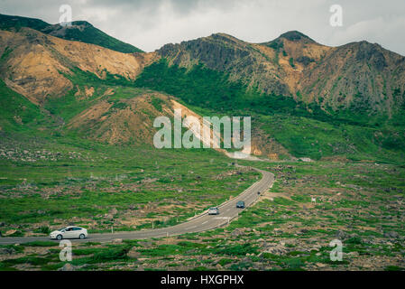 Beautiful mountain road at Mt. Azuma,Fukushima Prefecture,Japan Stock Photo