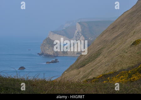 Dungy head at Poole in Dorset on a misty spring morning. Stock Photo