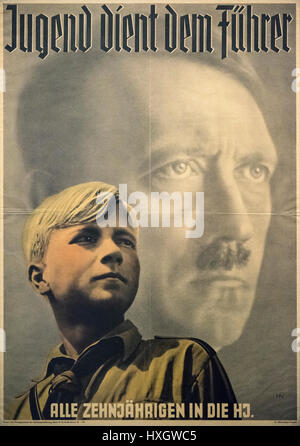 Hein Neuner (1910–1984), Hitler Youth recruitment poster ca. 1939, 'Youth Serves the Fuhrer' 'All 10-year olds in the Hitler Youth'.   Werbeplakat für Stock Photo