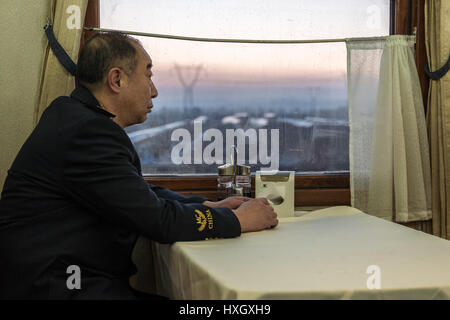 Train from Beijing, China, to Ulaanbaatar, Mongolia. Stock Photo