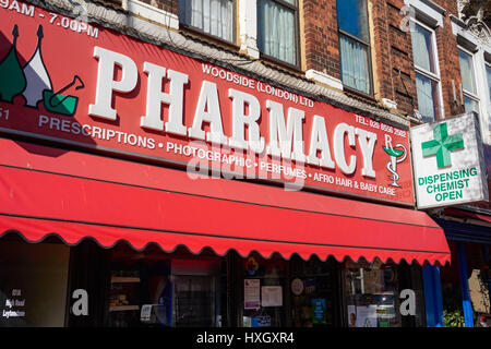 Pharmacy chemist's shop in Leytonstone, London England United Kingdom UK Stock Photo