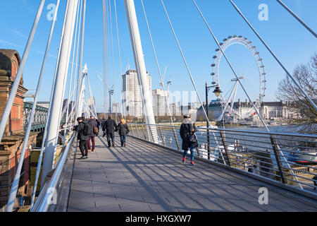 People at the Golden Jubilee Bridges, London England United Kingdom UK Stock Photo