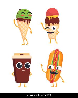 Fast Food Characters - vector set of mascot illustrations. Stock Vector