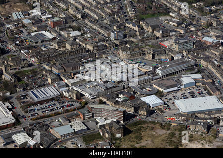 aerial view of Keighley town centre including the Airedale Shopping Centre, Yorkshire, UK Stock Photo