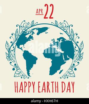 Earth Day Poster Template drawn in retro style. Vector illustration. Stock Vector