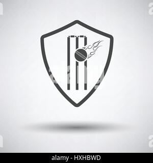 Cricket shield emblem icon on gray background, round shadow. Vector illustration. Stock Vector