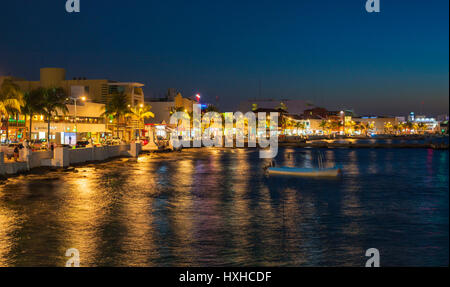 Panoramic view of San Miguel on Cozumel island by night Stock Photo