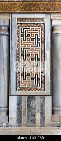 Architectural detail of a decorative calligraphy mosaic colored panel, Mosque of Sultan Qalawun, Cairo, Egypt Stock Photo
