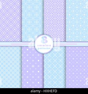 Seamless pattern. Set of eight abstract geometric backgrounds. Modern stylish textures. Regularly repeating elegant ornaments with different shapes. V Stock Vector