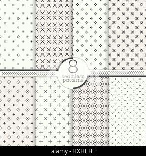 Seamless pattern. Set of eight abstract geometric backgrounds. Modern stylish textures. Regularly repeating elegant ornaments with different shapes. V Stock Vector