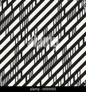 Black and White Irregular Dashed Lines Pattern. Abstract Vector Seamless Background Stock Vector