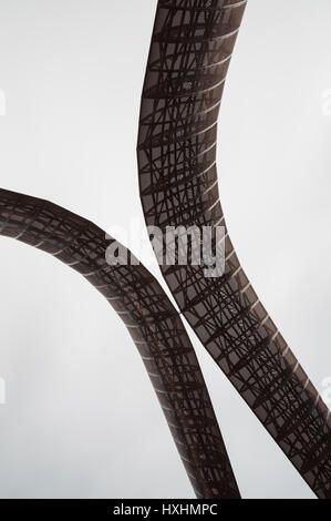 An abstract view of the steel Whittle Arches showing the framework and curvature of the sculpture, Coventry, United Kingdom Stock Photo