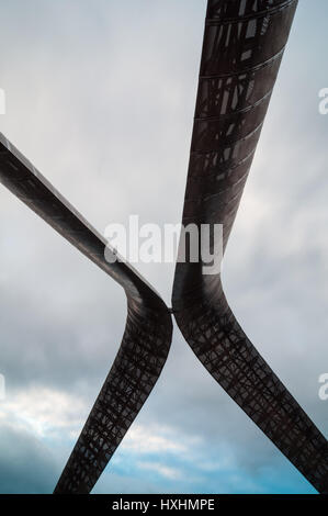 An abstract view of the steel Whittle Arches showing the framework and curvature of the sculpture, Coventry, United Kingdom Stock Photo
