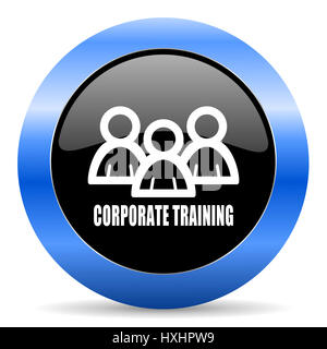 Corporate training black and blue web design round internet icon with shadow on white background. Stock Photo