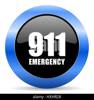 Number emergency 911 black and blue web design round internet icon with shadow on white background. Stock Photo