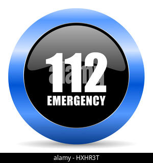 Number emergency 112 black and blue web design round internet icon with shadow on white background. Stock Photo