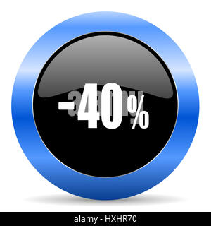 40 percent sale retail black and blue web design round internet icon with shadow on white background. Stock Photo