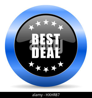 Best deal black and blue web design round internet icon with shadow on white background. Stock Photo