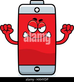 A cartoon illustration of a battery looking angry. Stock Vector