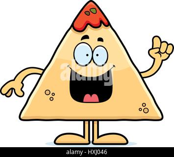 A cartoon illustration of a tortilla chip with salsa with an idea. Stock Vector
