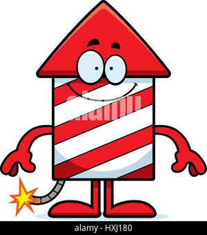 A cartoon illustration of a firework rocket looking happy. Stock Vector