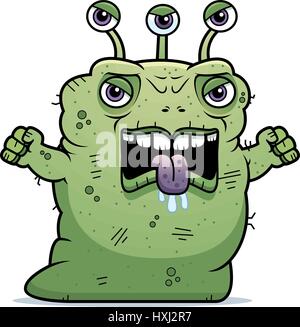 A cartoon illustration of an ugly alien looking angry. Stock Vector