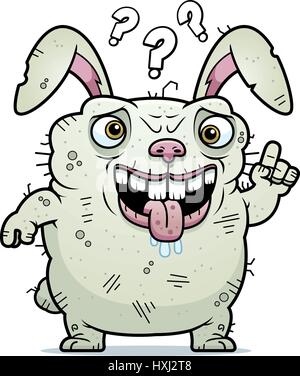 A cartoon illustration of an ugly bunny looking confused. Stock Vector