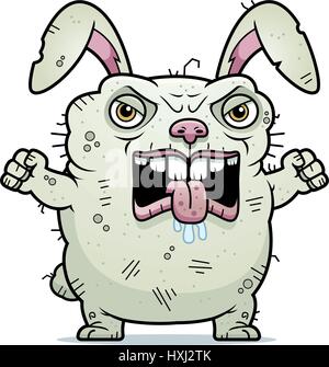 A cartoon illustration of an ugly bunny looking angry. Stock Vector