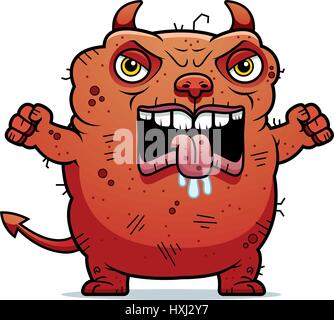 A cartoon illustration of an ugly devil looking angry. Stock Vector