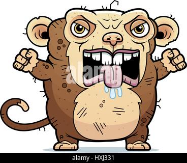 A cartoon illustration of an ugly monkey looking angry. Stock Vector