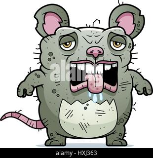 A cartoon illustration of an ugly rat looking tired. Stock Vector